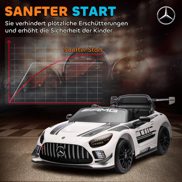 Mercedes elbil, børnekøretøj, 12V batteri, LED-lys, musikfunktion, horn, 3-8 år, hvid