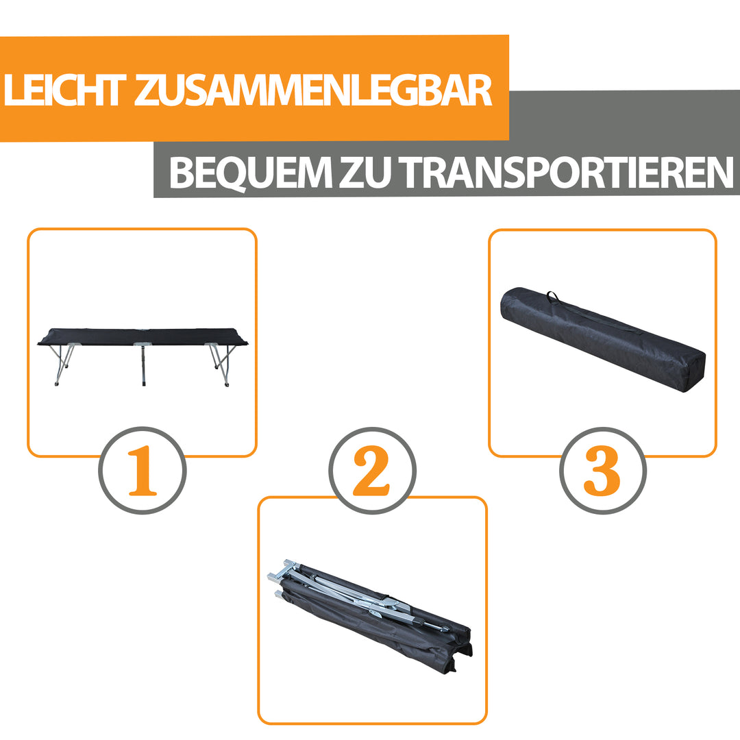 Campingseng, sammenklappelig seng, liggestol med taske, 193 x 64 x 40 cm (sort)
