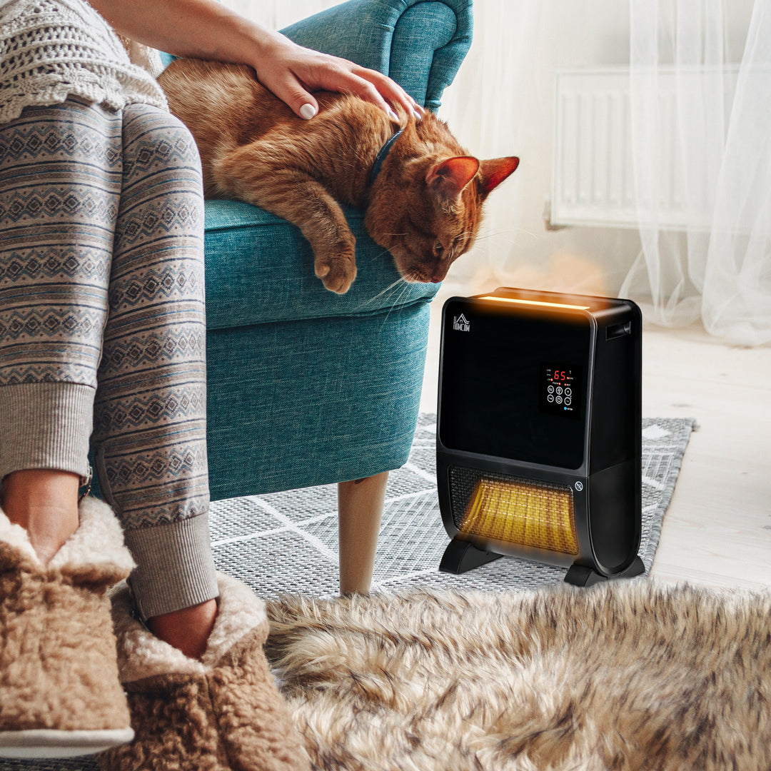 2-I-1 varmeblæser, varmelegeme, led-lys, 8-timers timer, 33 cm x 21 cm x 49,5 cm, sort