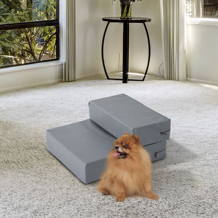 Kæledyrstrappe, kæledyrsmåtte, 2 trin, foldbar, op til 7 kg, hundetrappe, trappe, måtte til katte og hunde, grå, L45 x B39 x H20 cm