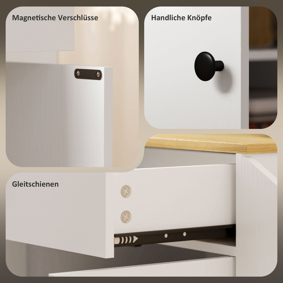 Køkkenvogn med skuffe, skab, krydderihylde, håndklædeholder, 82 x 38 x 86,5 cm, hvid/eg