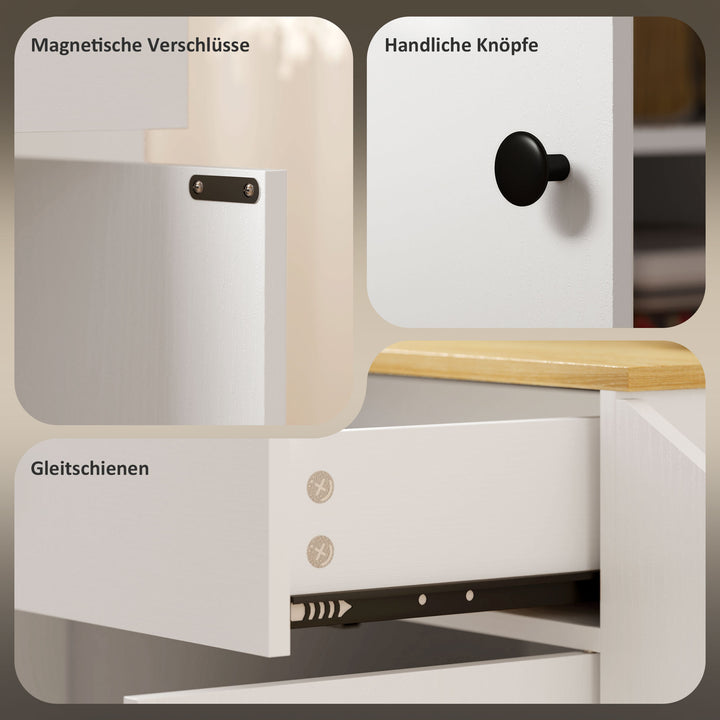 Køkkenvogn med skuffe, skab, krydderihylde, håndklædeholder, 82 x 38 x 86,5 cm, hvid/eg