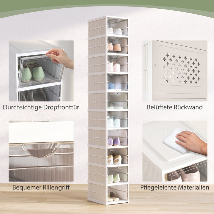 10-etagers skoreol, skoskab, foldbart, ventileret bagside, plast, hvid