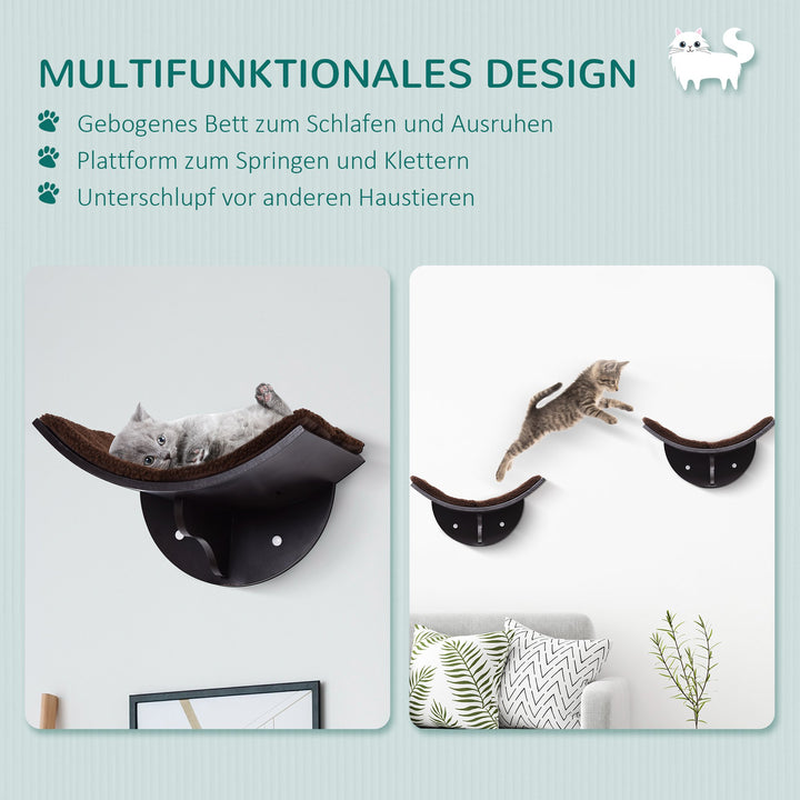 Katteseng, vægmonteret, plysmåtte, brun, 41 x 28 x 21 cm