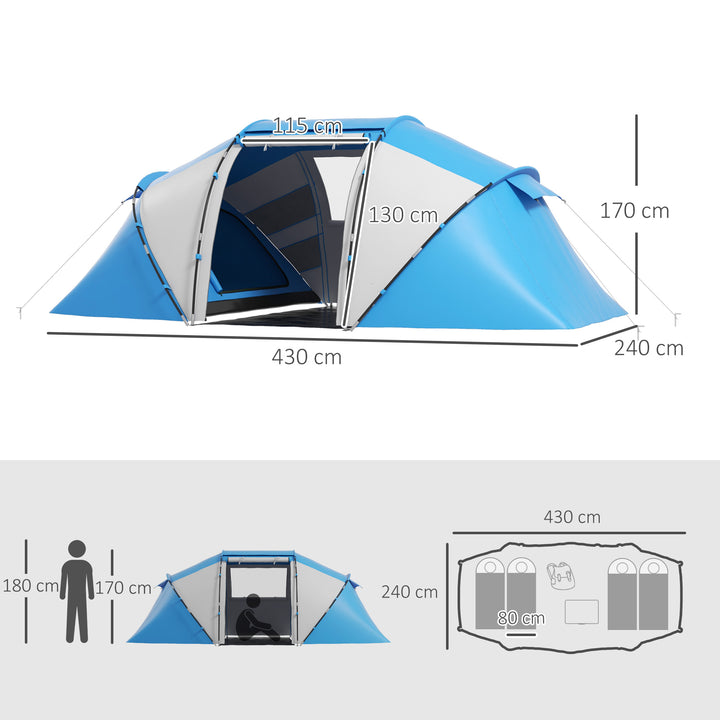 Let, stabilt, vandtæt campingtelt til 4-6 personer, familietelt med indgang og bund, 2000 mm vandsøjle, tunneltelt, kuppeltelt til camping, rejser, trekking og havebrug, blå
