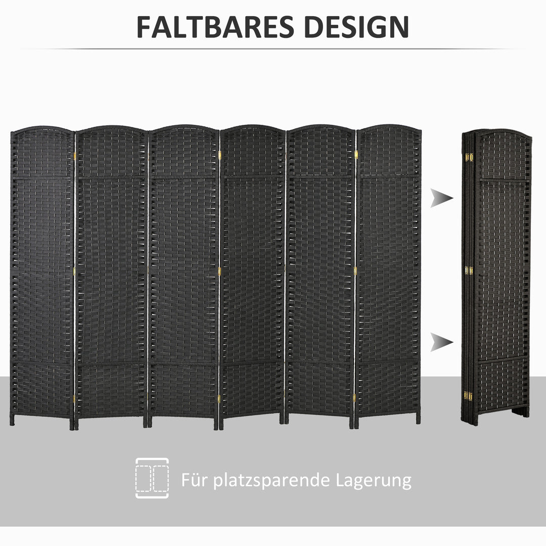 6-Panels rumdeler, foldbar skærm, skærm til stue, soveværelse, hjemmekontor, sort