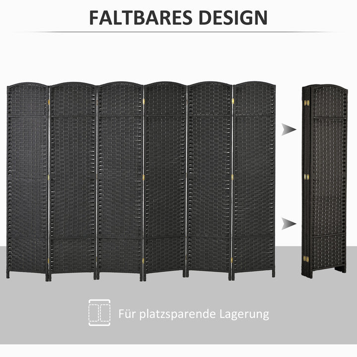 6-Panels rumdeler, foldbar skærm, skærm til stue, soveværelse, hjemmekontor, sort