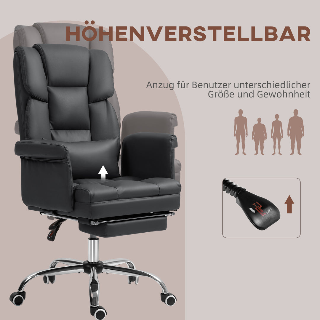 Ergonomisk kontorstol, højdejusterbar 48-56 cm, ryglæn med hvilefunktion, fodstøtte, sort