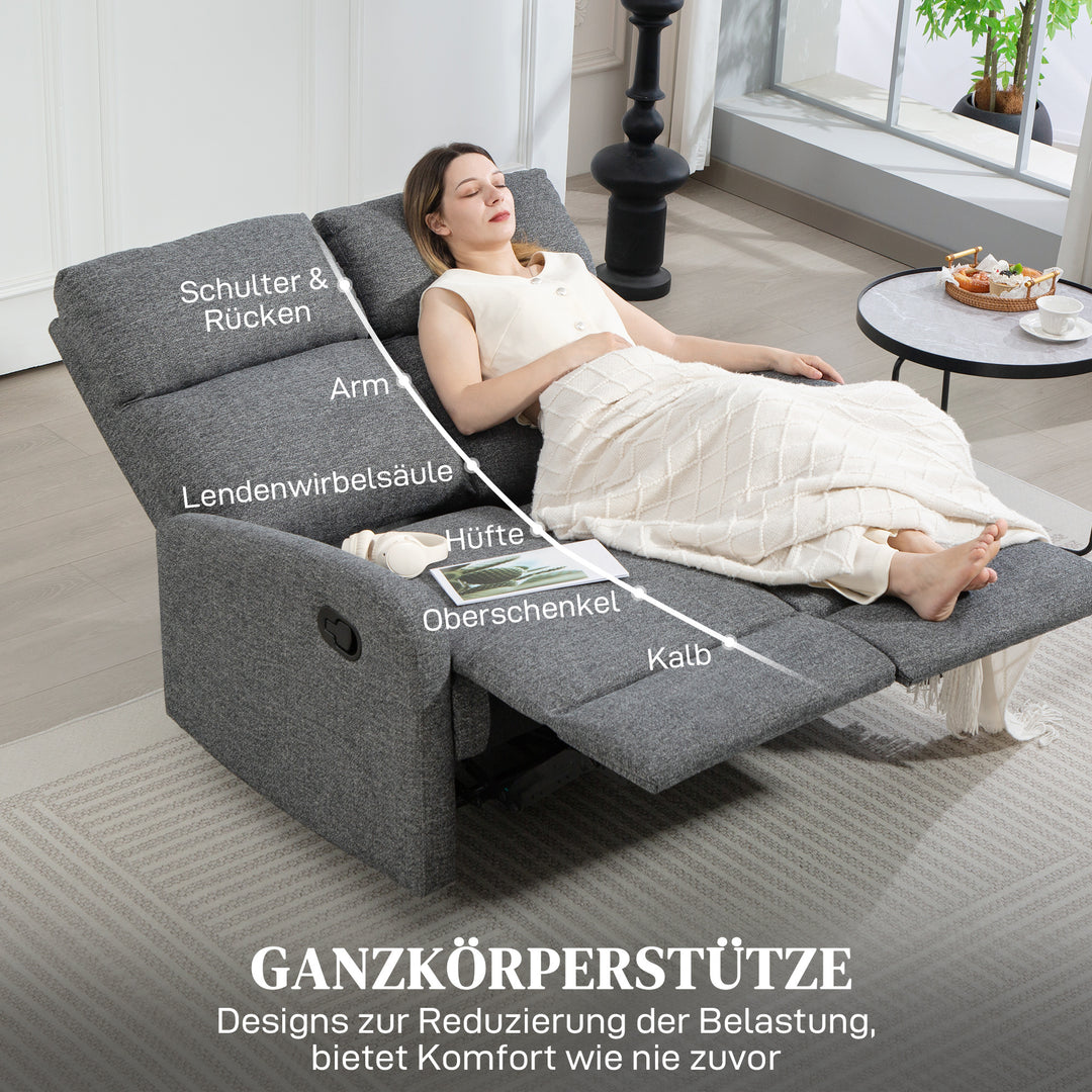 2-personers sofa, individuelt justerbare ryglæn, fodstøtte, stofbetræk, stål, grå