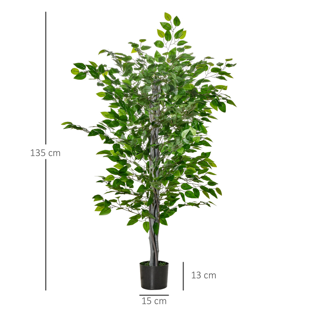 Kunstigt træ, ficus kunstig plante, realistisk udseende, cementpotte, 135 cm, nem vedligeholdelse, plastik, grøn