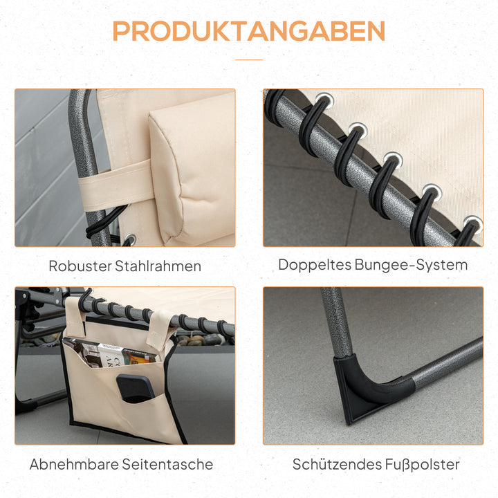 Solseng, foldbar haveliggestol, foldbar liggestol med hynde, 5-positions ryglæn, Oxfordstof, 188 x 57 x 30 cm, beige