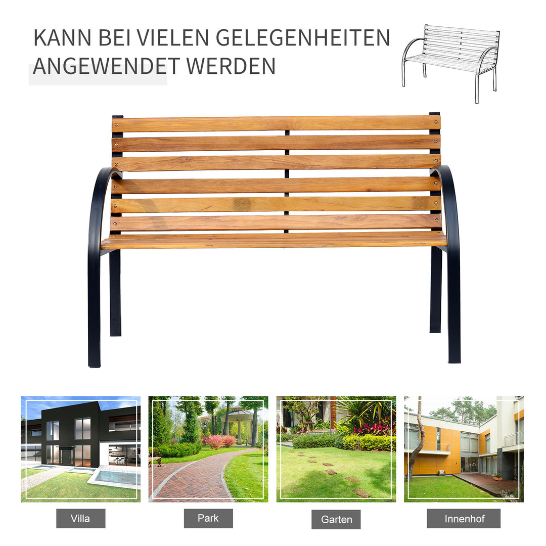 Havebænk, parkbænk, 2-personers, have, stål + fyrretræ, natur, B122 x D60 x H83 cm