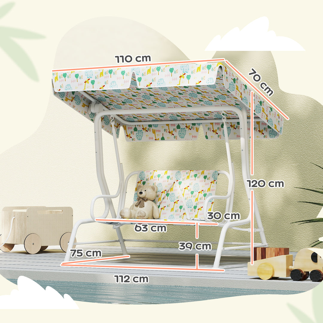 Børnegynge til verandaen, stålramme, 2-personers, 60 kg lasteevne, hvid