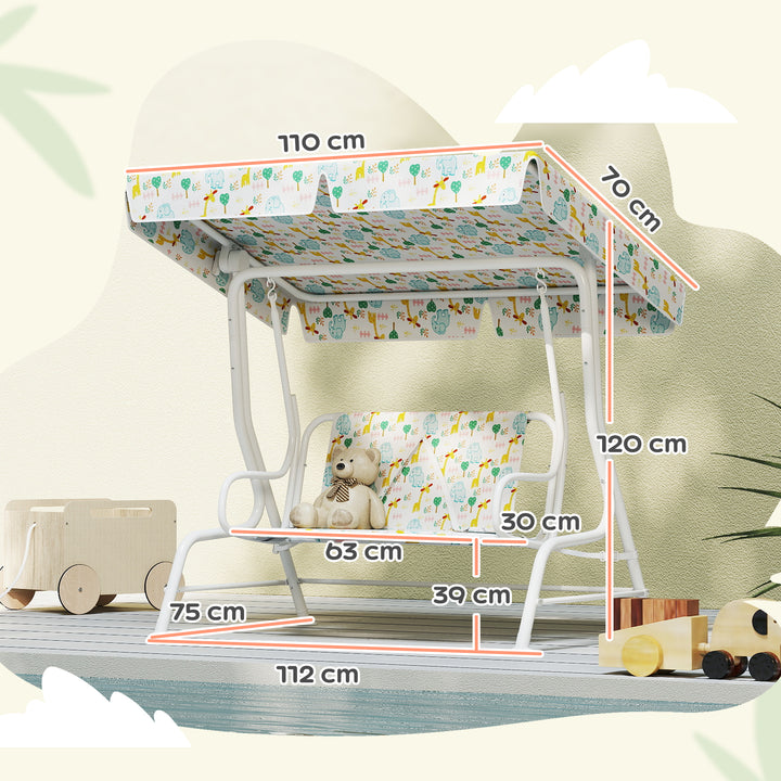 Børnegynge til verandaen, stålramme, 2-personers, 60 kg lasteevne, hvid