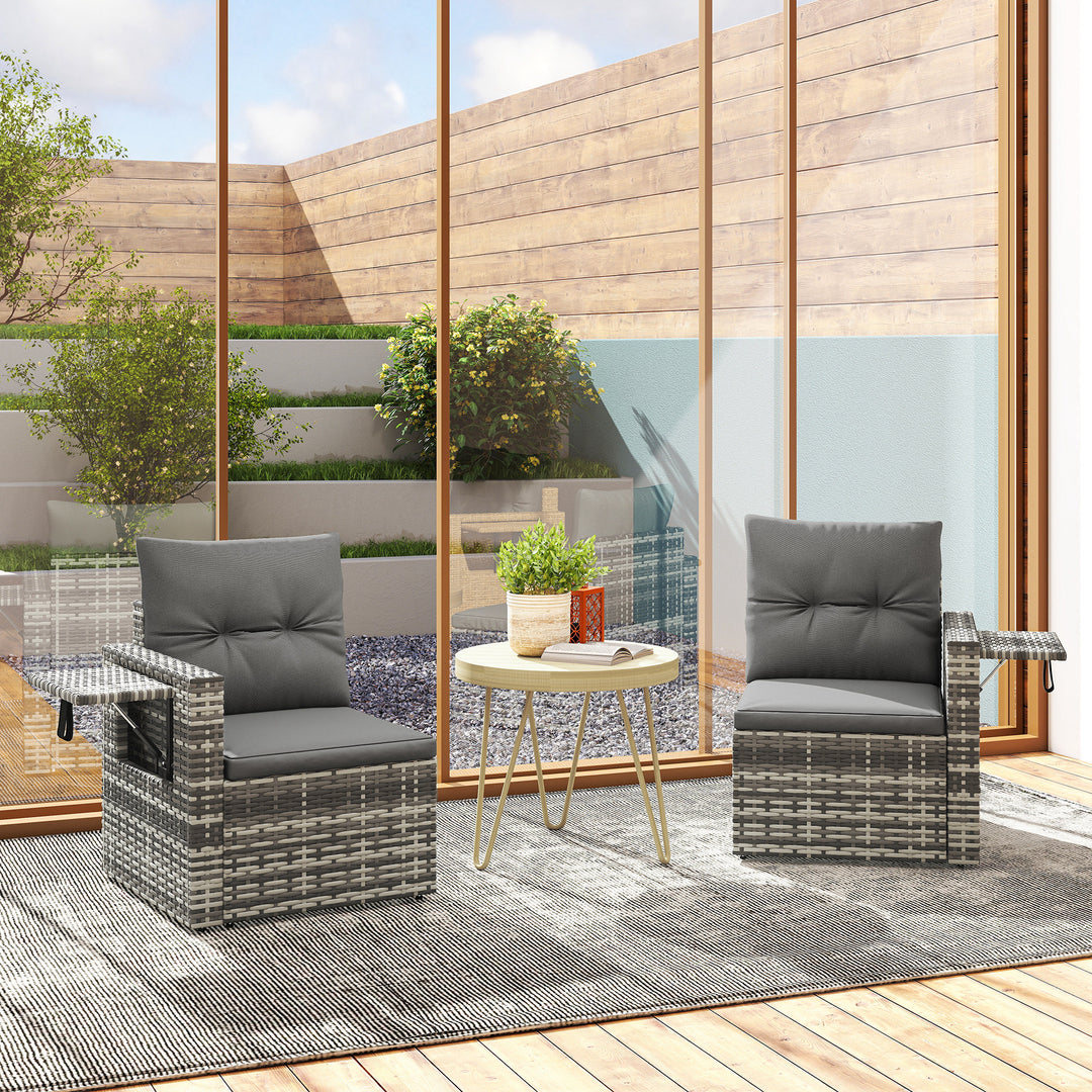 2-personers rattansofa med hynder, foldbare sidebakker, loungesofa, siddegruppe, lysegrå