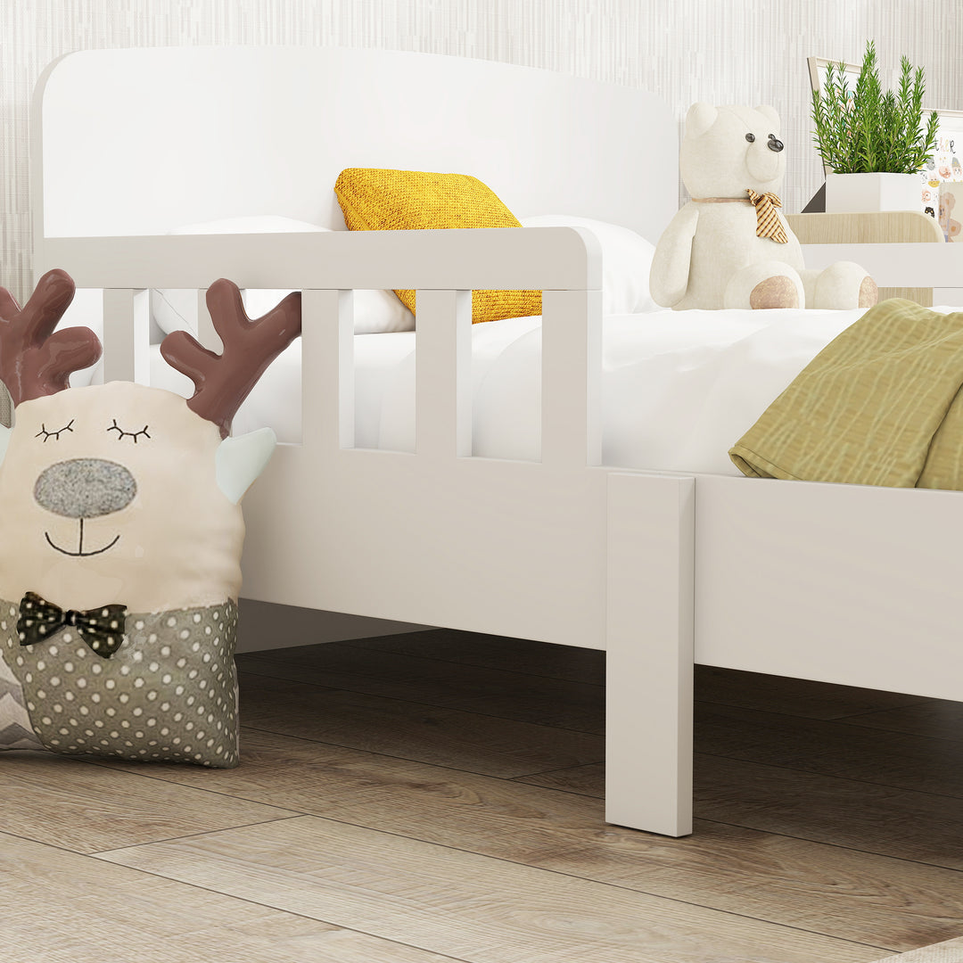 Børneseng med sengehest, småbørnsseng til børn i alderen 3-8 år, MDF, hvid