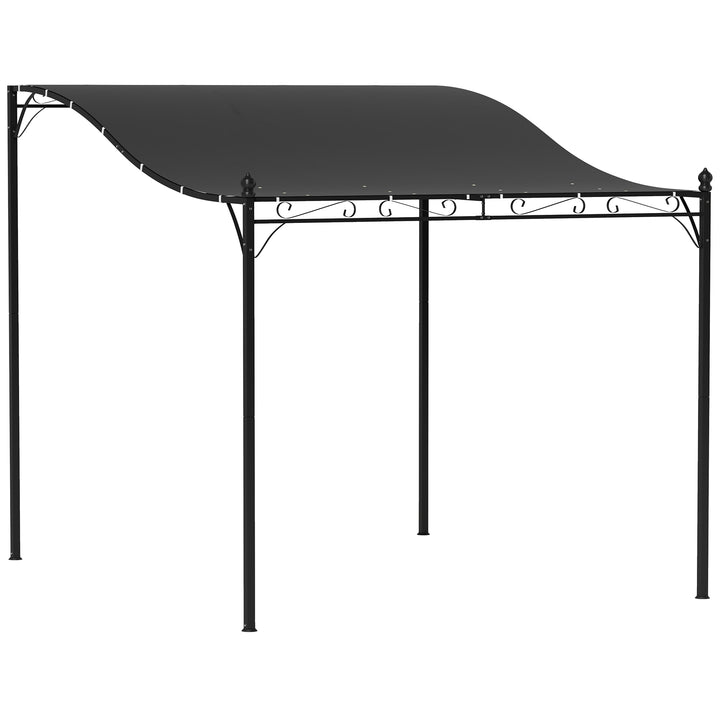 3 x 2,5 m Pergola, Vægmonteret havepavillon, vandafvisende, metalramme, drænhuller, skyggetag, mørkegrå
