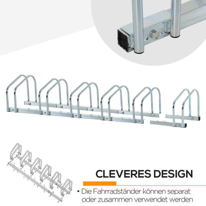Cykelstativ til 6 cykler vejrbestandig væg- eller gulvmontering stål 179 x 33 x 27 cm