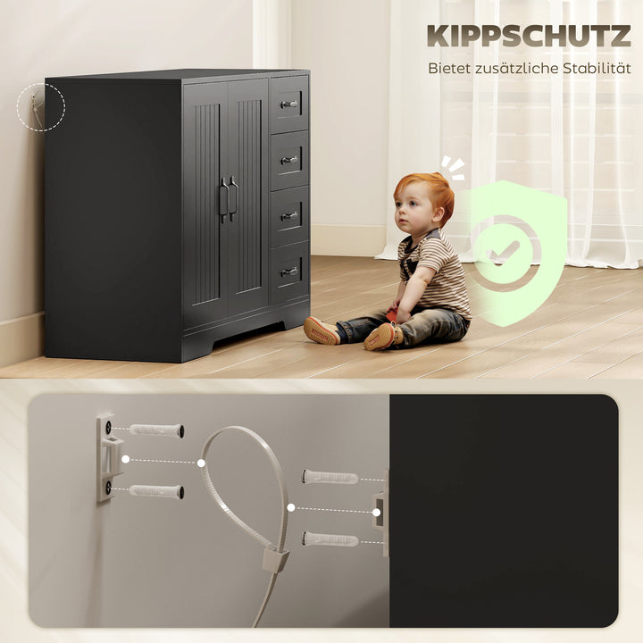 Skænk, kommode, moderne stil, 4 skuffer, 1 skab, 105 x 40 x 76 cm, sort