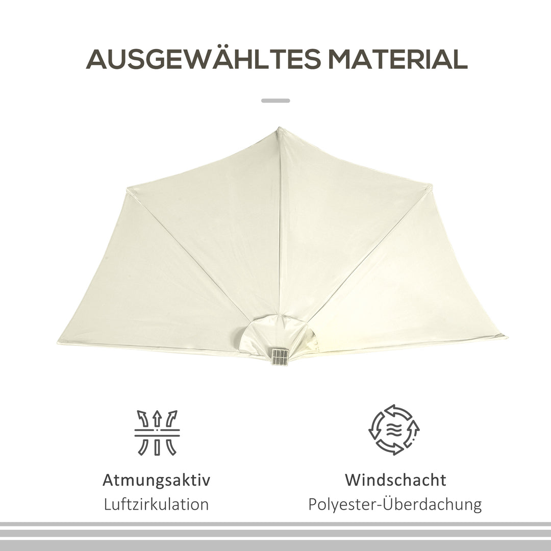 Parasol, terrasseparasol, halvrund, med solpanel, 20 led'er, håndsving, beige, 2,70 x 1,35 x 2,40 m
