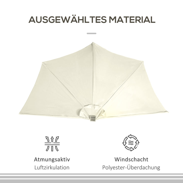 Parasol, terrasseparasol, halvrund, med solpanel, 20 led'er, håndsving, beige, 2,70 x 1,35 x 2,40 m
