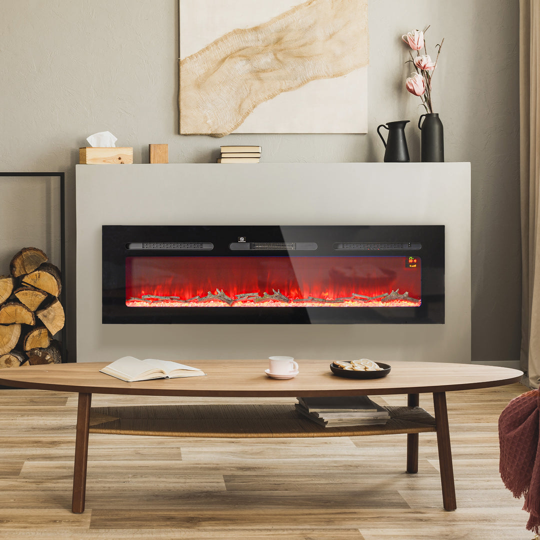 Elektrisk pejs med varmelegeme 1800 W LED 3D flammeeffekt 152,4 cm Sort