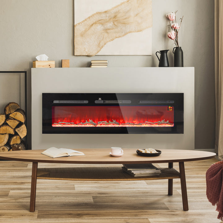 Elektrisk pejs med varmelegeme 1800 W LED 3D flammeeffekt 152,4 cm Sort