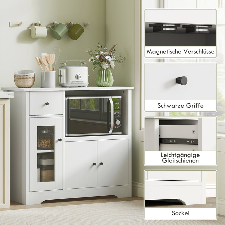 Køkkenskab med kabelhul, kommode med 2 skabe, åbent rum, skuffe, 80 x 35 x 72,2 cm, spånplade, hvid