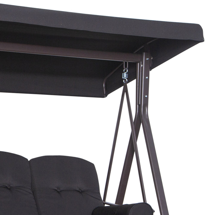 Hollywood gynge til 3 personer, vipbart tag, metalramme, brun+sort, 116 x 206 x 183 cm