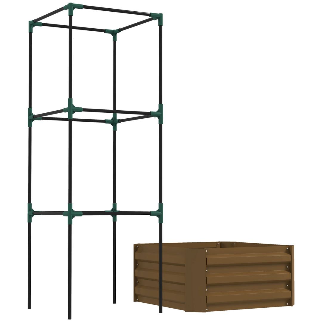 Højbed med espalier, plantekasse med klatrehjælp, åben bund, vejrbestandig, 61 cm x 61 cm x 140 cm, brun
