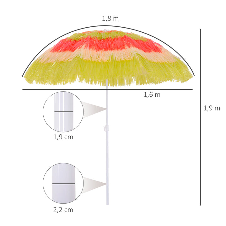 Hawaii-parasol, solskærm, haveparasol, højdejusterbar, vipbar, farverig, Ø160 x 190 cm