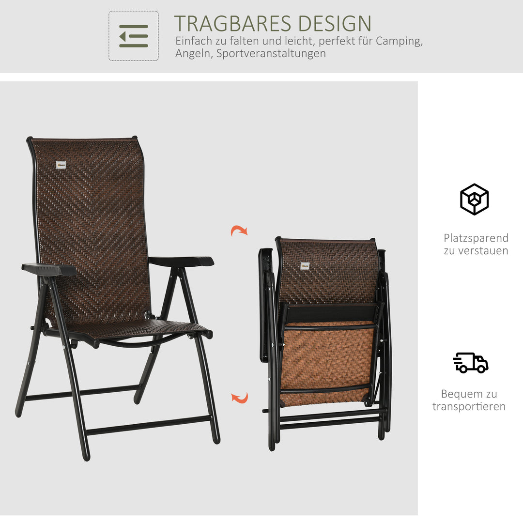 Polyrattan havestol, klapstol med 7-positioners justerbar ryglæn, vejrbestandig, foldbar balkonstol, campingstol, 120 kg lasteevne, havestole til haven, balkon, 58x71x111 cm, brun+sort