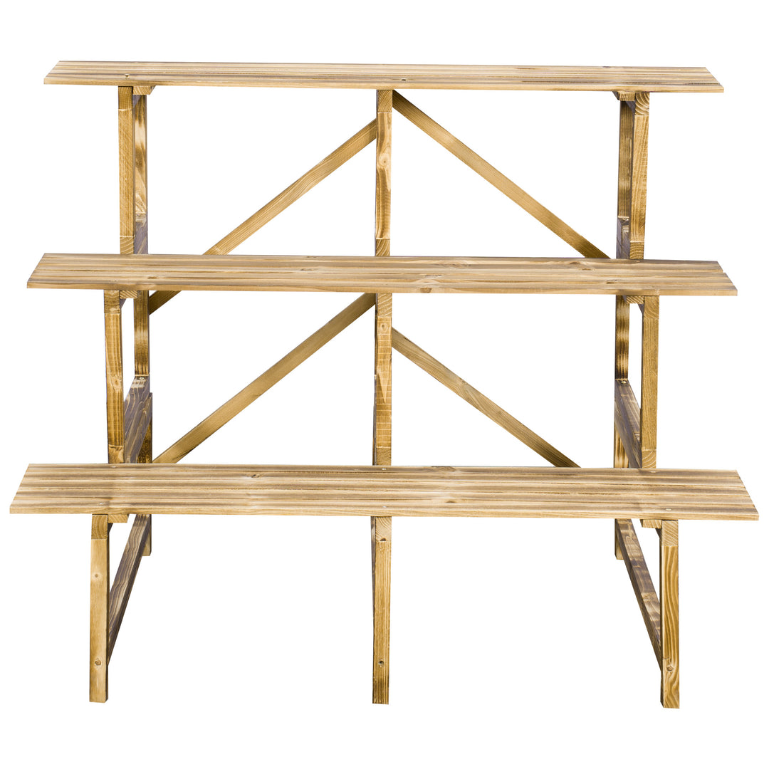 Plantestige, blomsterstige, blomsterhylde, plantehylde, blomsterstativ, 3 niveauer, fyrretræ, 100 x 80 x 78 cm