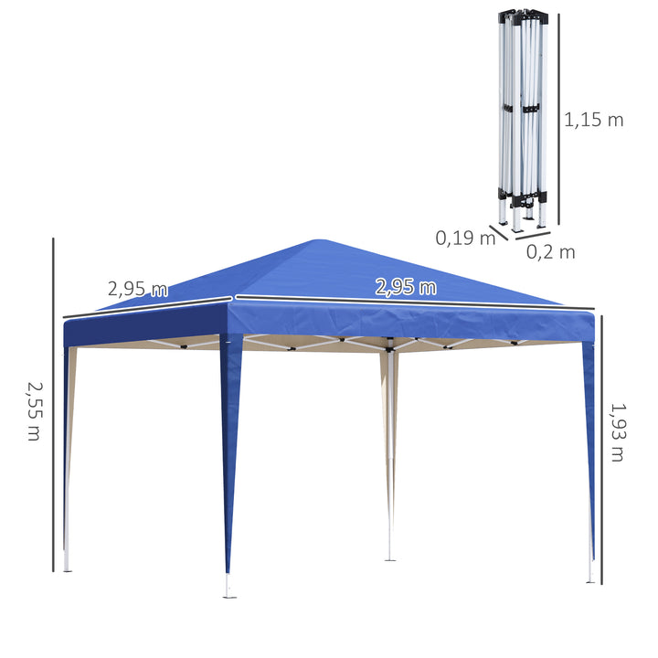 Pavillon, 2,95 x 2,95 m Pop-up foldbar pavillon, havepavillon, festtelt, UV-beskyttelse, stål + oxfordstof, blå