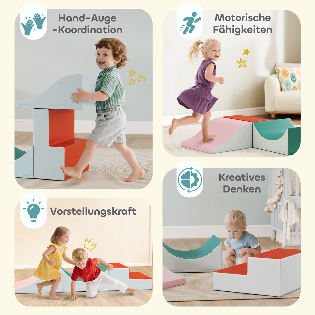 3-delt klatre- og kravlesæt til småbørn, kunstlæder, skum, lysegrå