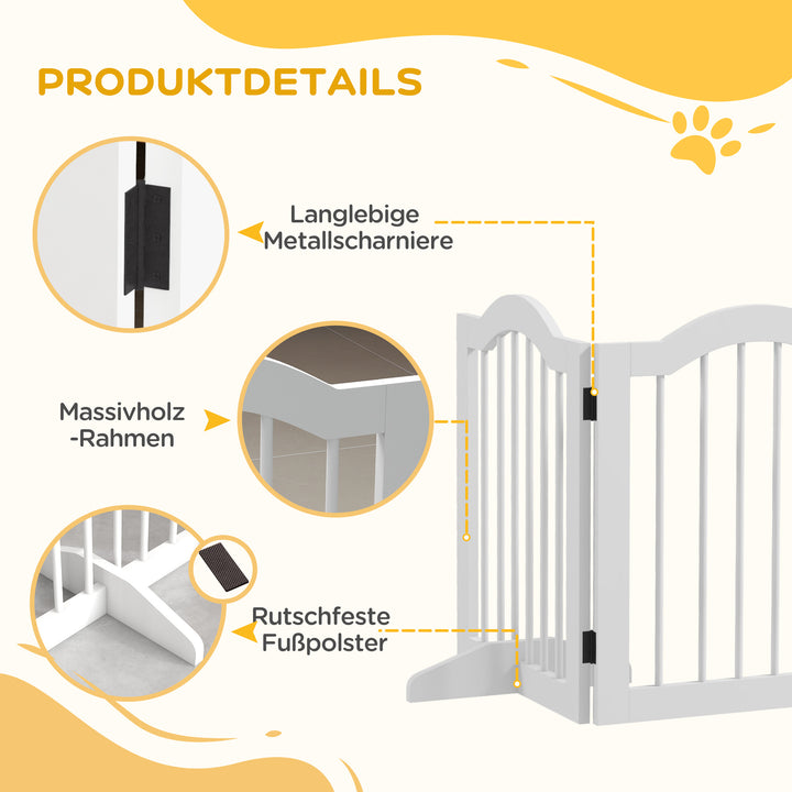 Hundegitter, 5 paneler, foldbar, fleksibel, massivt træ/mdf, 254,5 x 29,5 x 61 cm, hvid