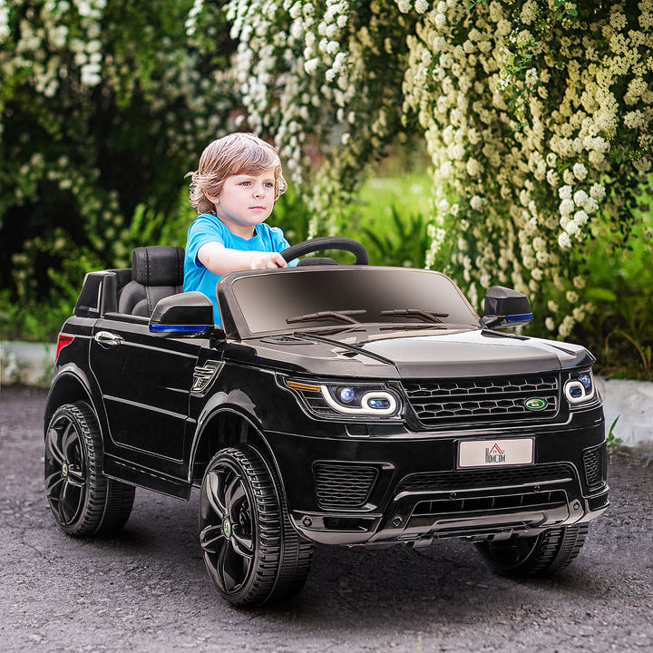 El-SUV til børn, op til 5 km/t, med sikkerhedssele, fjernbetjening, forlygter, musikfunktion, sort