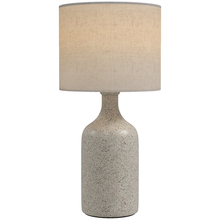 Vintage bordlampe med keramisk fod, sand og beige.