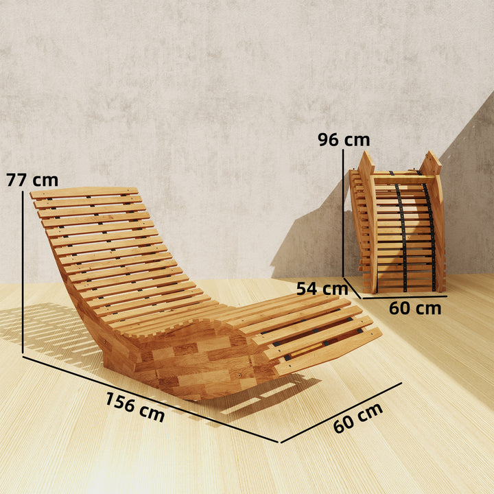 Solseng i akacietræ, foldbar, ergonomisk havestol med S-formet lameldesign, 60 x 156 x 77 cm
