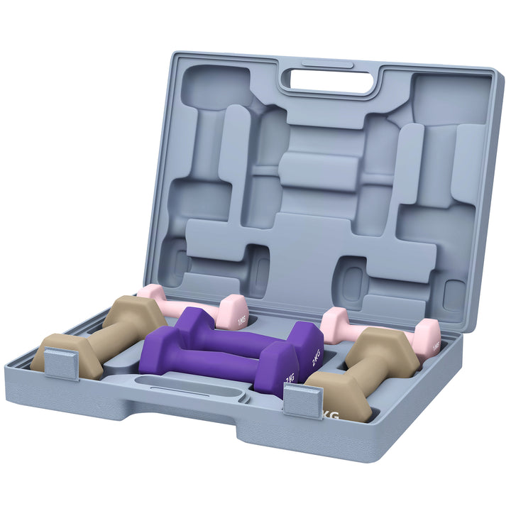 Håndvægtsæt, sæt med 6 håndvægte med vægte, stålhåndvægtsæt, 1 kg, 2 kg, 3 kg