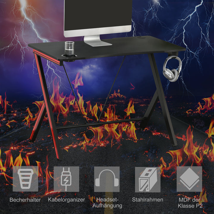 Gaming-bord med hovedtelefonkrog og kopholder computerbord stål + mdf sort 105 x 55 x 75 cm