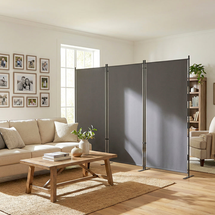 3-panels rumdeler, 260 x 30 cm, fritstående, metalskærm, privatlivsskærm, udendørs rumdeler, mørkegrå