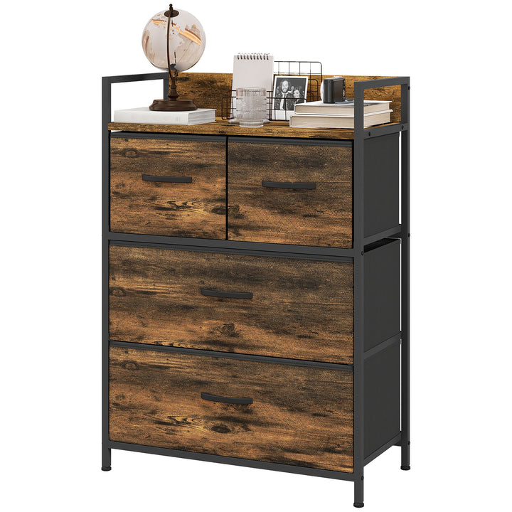Kommode, skænk, 4 stofskuffer, industrielt design, 60x29x85cm, brun/sort