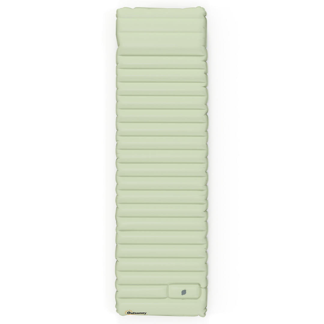 Luftmadras, campingmåtte, vandafvisende, rivefast, med fodpumpe, nylon, 200l x 60b x 10h cm, grøn