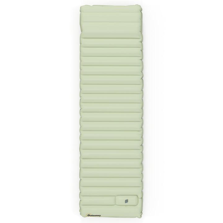 Luftmadras, campingmåtte, vandafvisende, rivefast, med fodpumpe, nylon, 200l x 60b x 10h cm, grøn