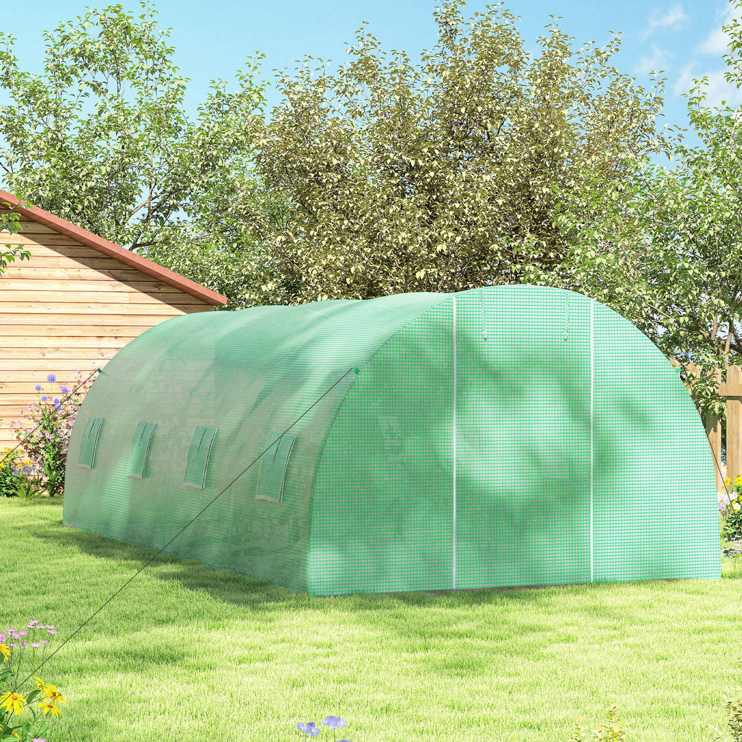 Drivhus i polytunnel med walk-in-funktion, 8 vinduer med insektnet, robust film, stålramme, 6 x 3 x 2 m, grøn