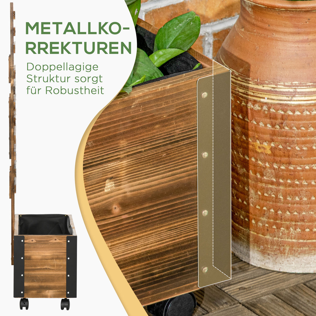 Højbed med espalier, 4 hjul, behandlet massivt træ, 65 cm x 31 cm x 147 cm, sort + brun