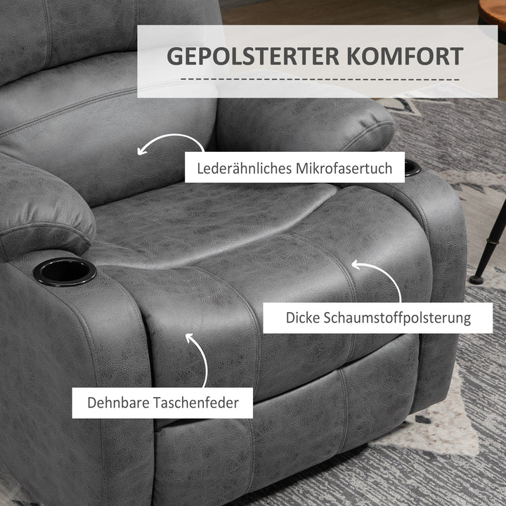 Lænestol med fodstøtte og lænefunktion, inklusive kopholder, tv-stol, 87 cm x 95 cm x 102 cm, grå