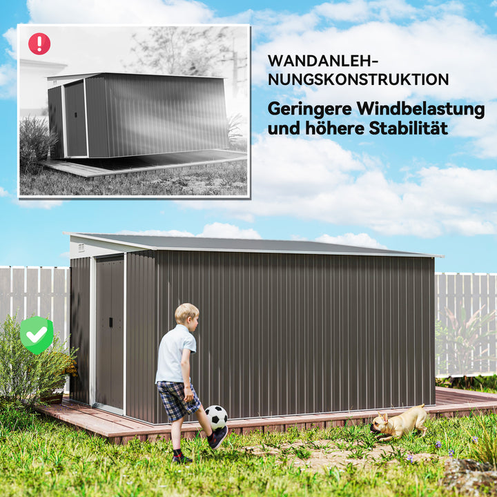 Metalværktøjsskur med skråtag, aflåselig dobbeltdør, 2,8 x 3,45 x 2,01 m, grå