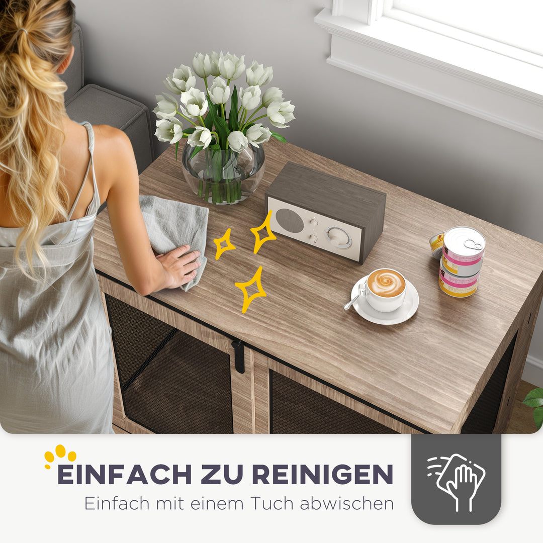 Hundebur, transportkasse til hunde, retreatkasse til kæledyr, låsbare døre, 98 x 60 x 78 cm, lysebrun